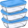 Duralex Kits|Boîtes Rectangulaires>Freshbox - 3 Boites de conservation rectangulaires couvercle bleu 1,1L